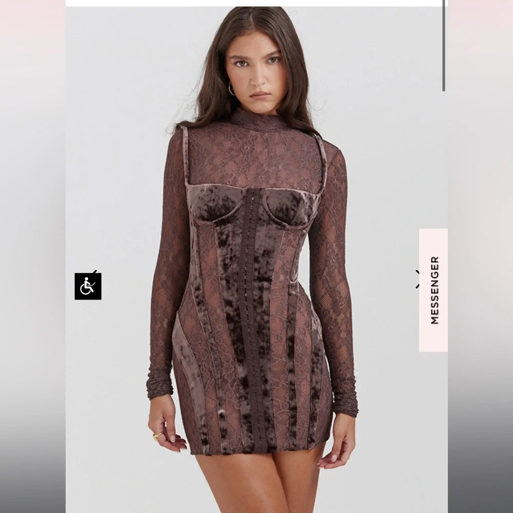 BROWN VELVET & LACE CORSET DRESS Marica - Picture 1 of 4